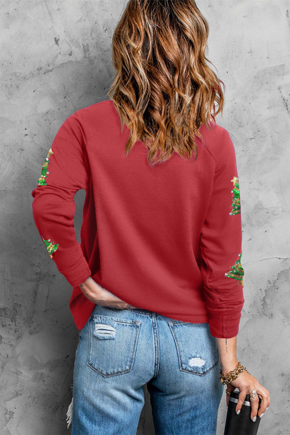 Sequin Patch Christmas Tree Sweatshirt 