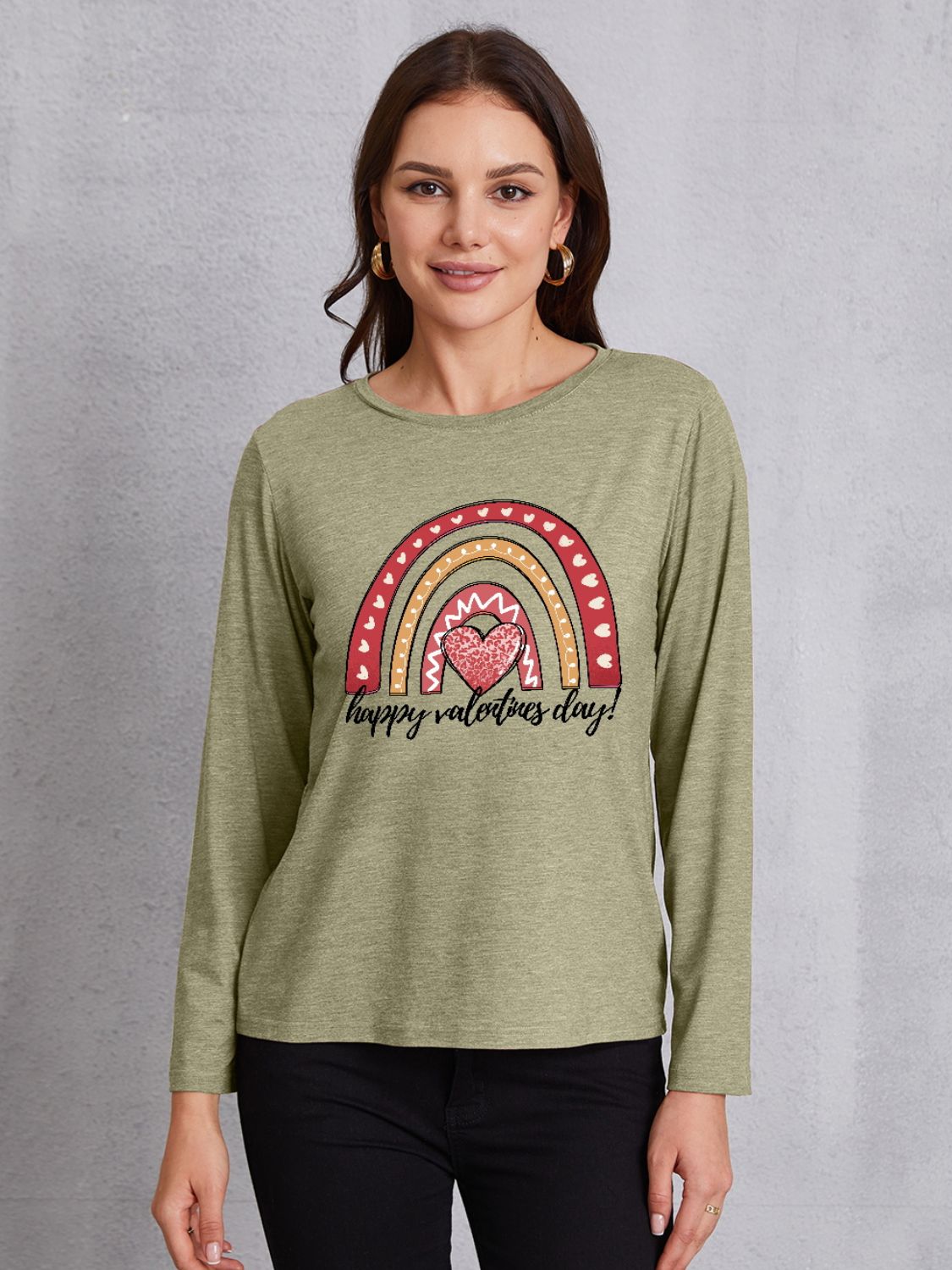 HAPPY VALENTINE'S DAY Round Neck Long Sleeve T-Shirt 