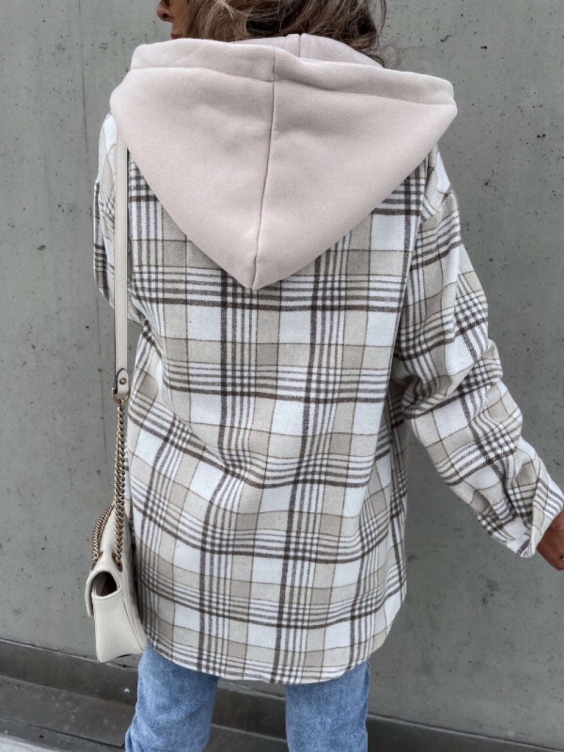 Plaid Dropped Shoulder Hooded Jacket 