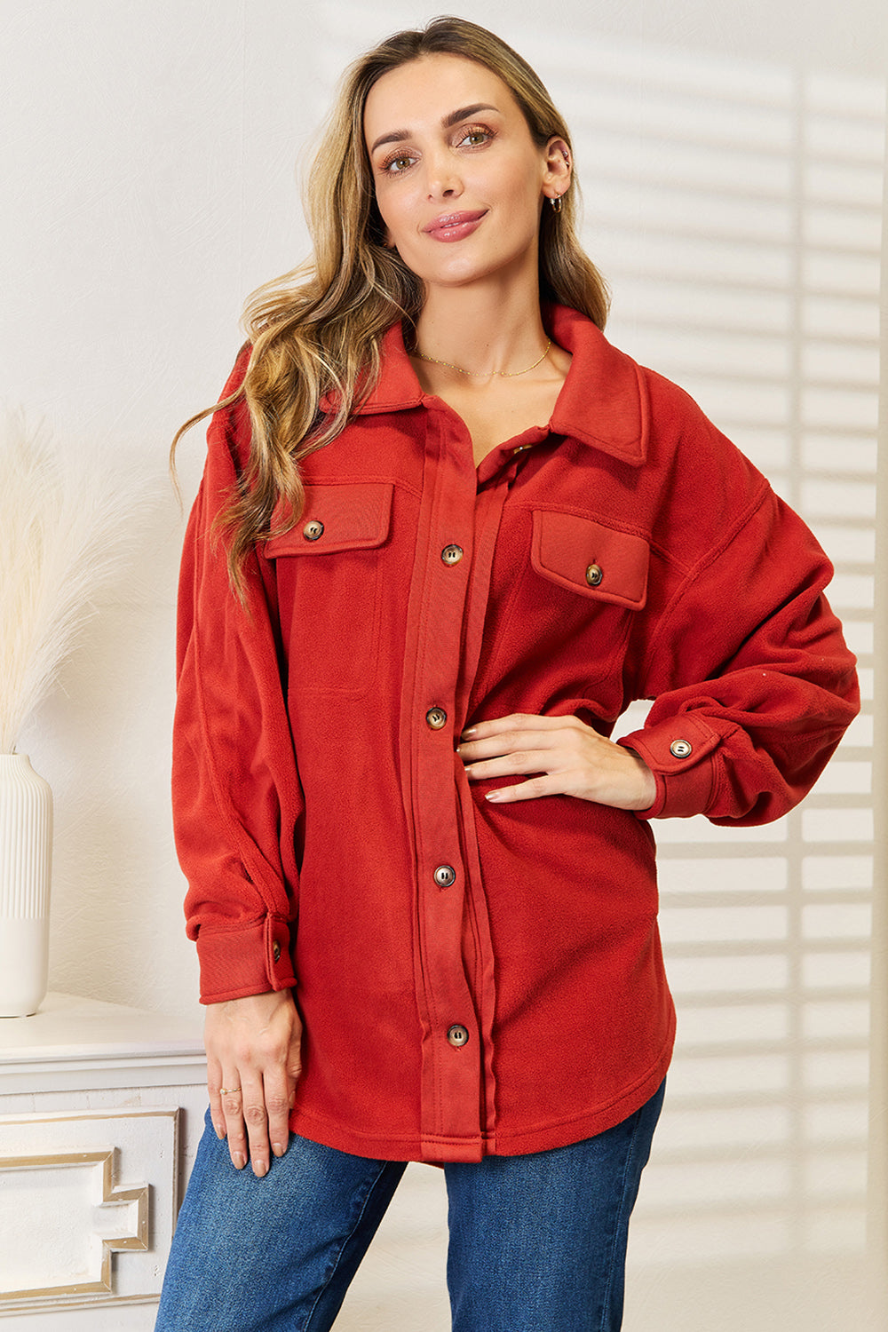 Heimish Cozy Girl Full Size Button Down Shacket 