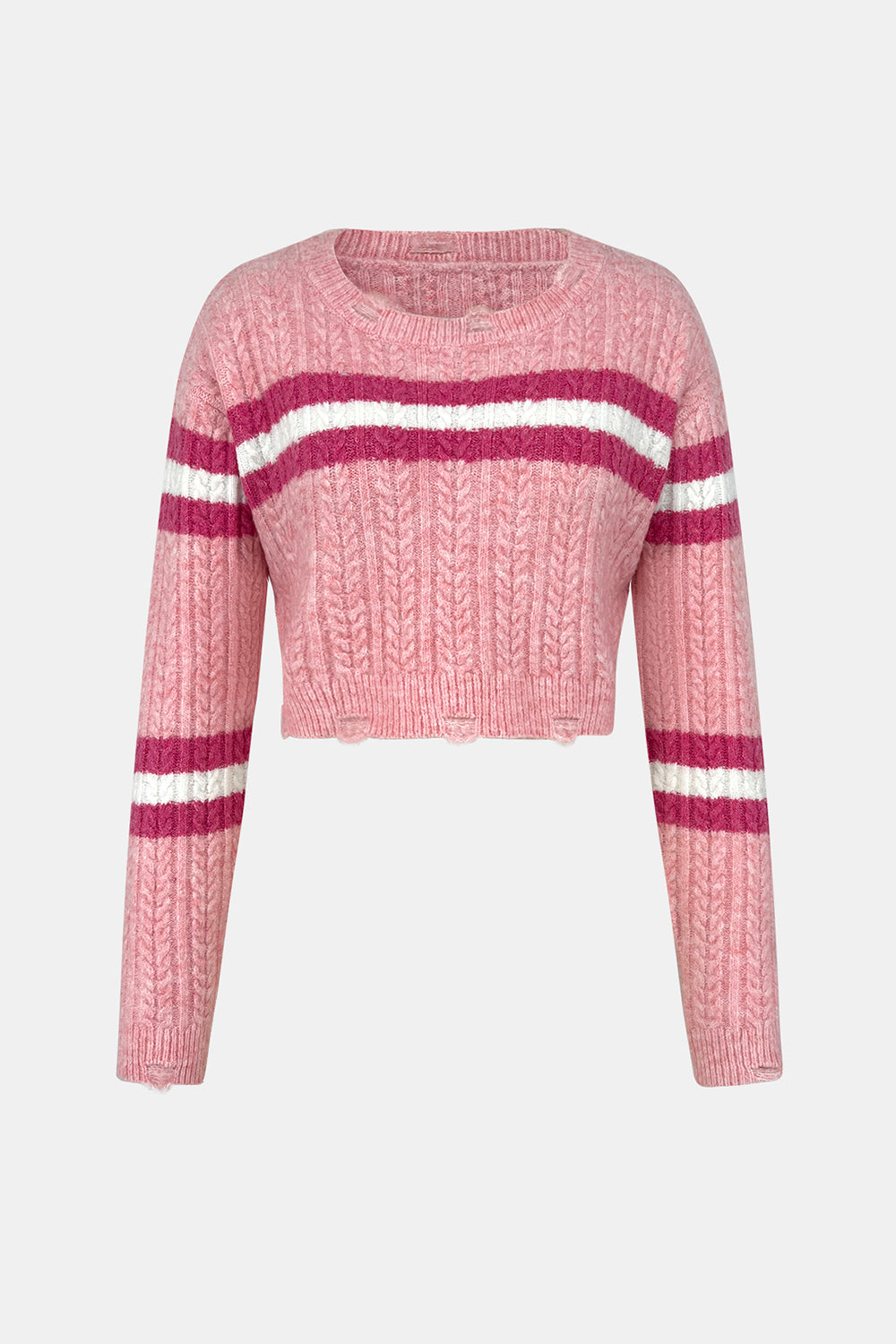 Cable-Knit Striped Dropped Shoulder Sweater 