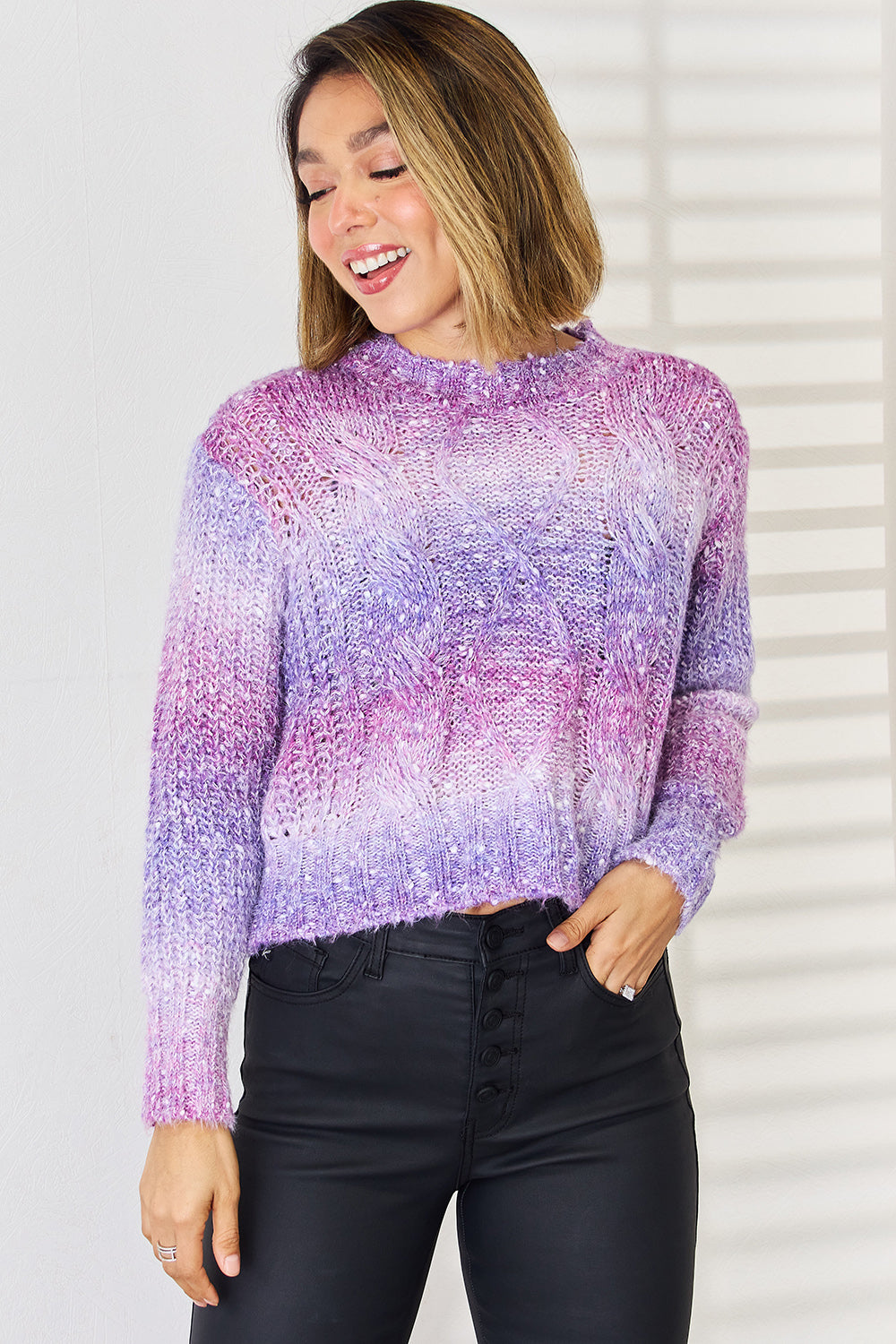 Gradient Round Neck Long Sleeve Sweater 