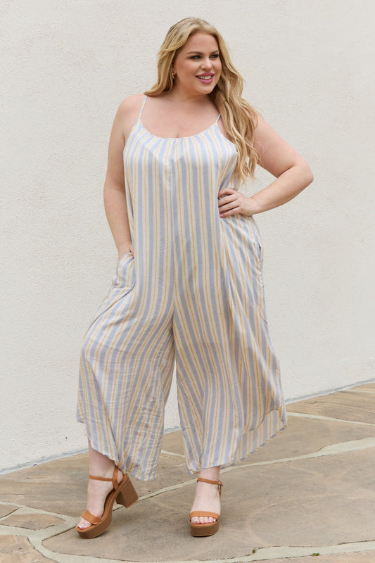 HEYSON Full Size Multi Colored Striped Jumpsuit with Pockets 