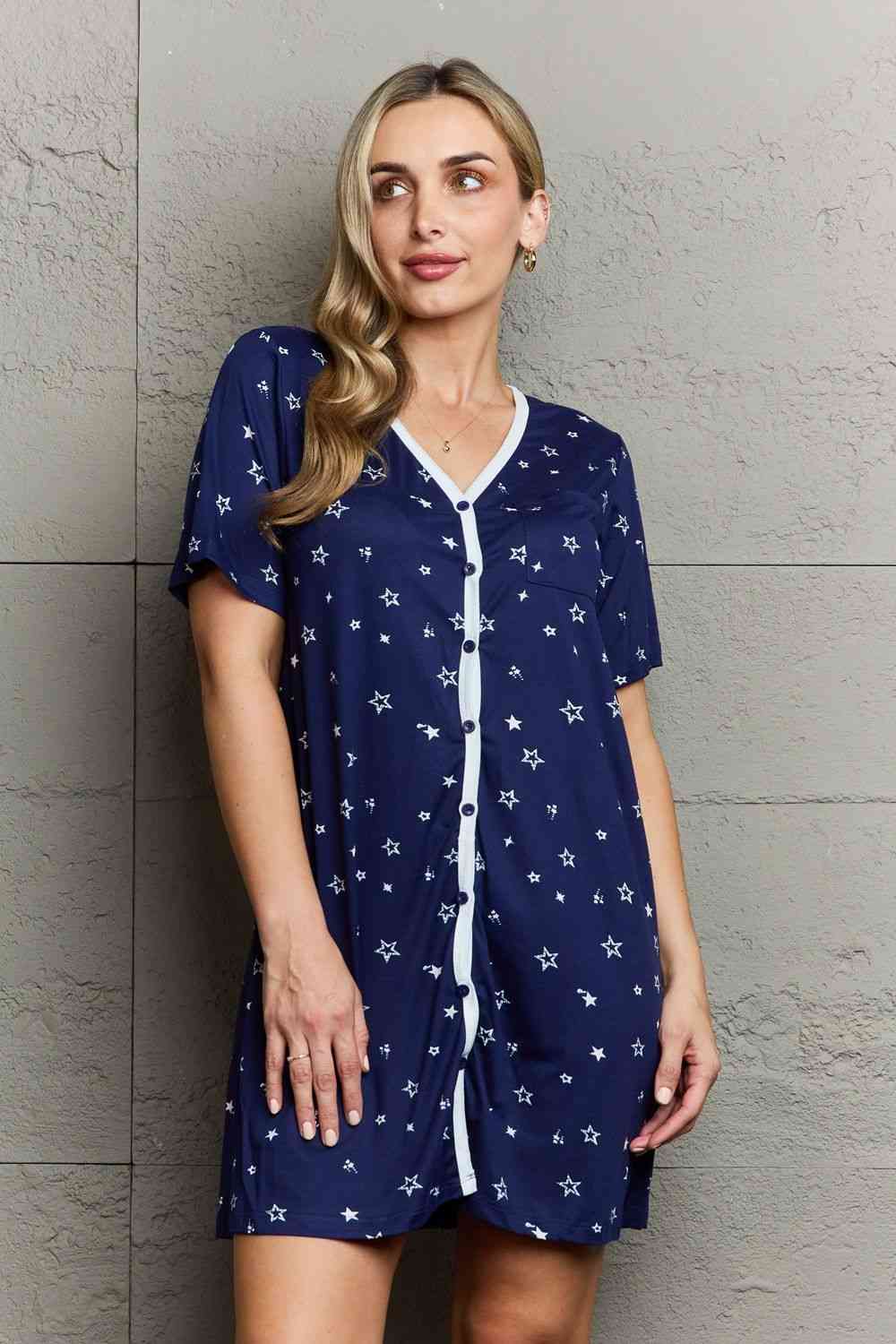 MOON NITE Quilted Quivers Button Down Sleepwear Dress 