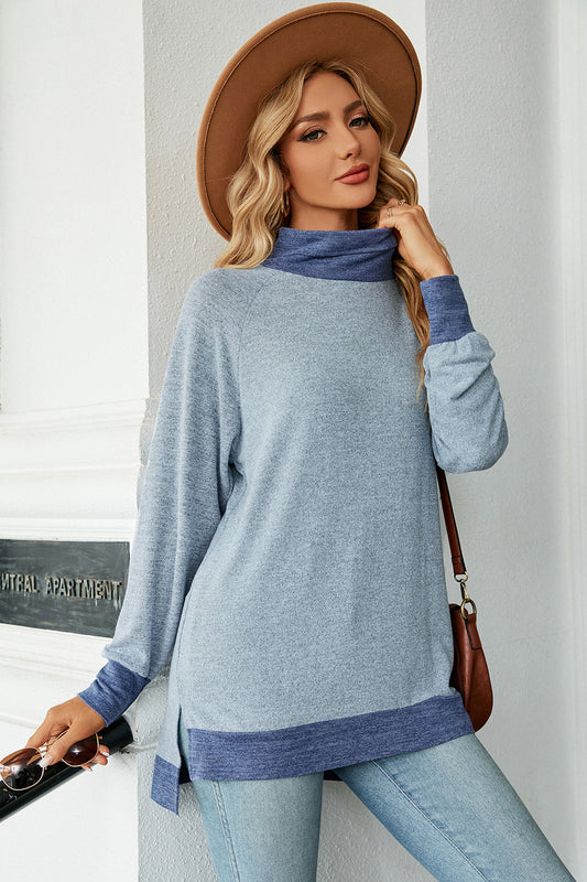 Slit Mock Neck Long Sleeve T-Shirt 