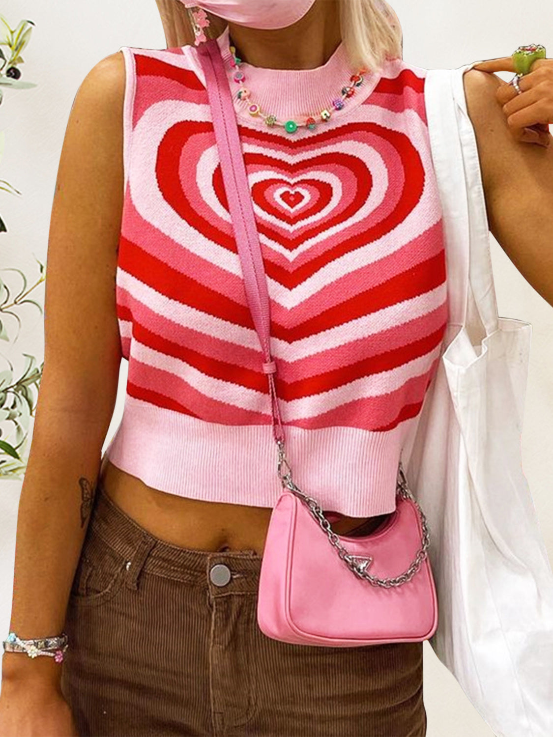 Heart Mock Neck Sweater Vest 