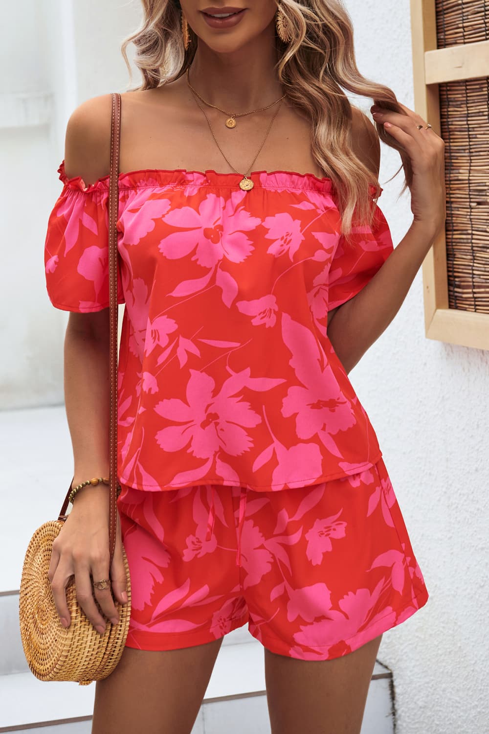 Floral Off-Shoulder Top and Shorts Set 