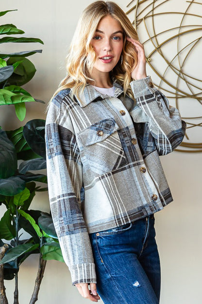 Reborn J Plaid Button Up Long Sleeve Shacket 