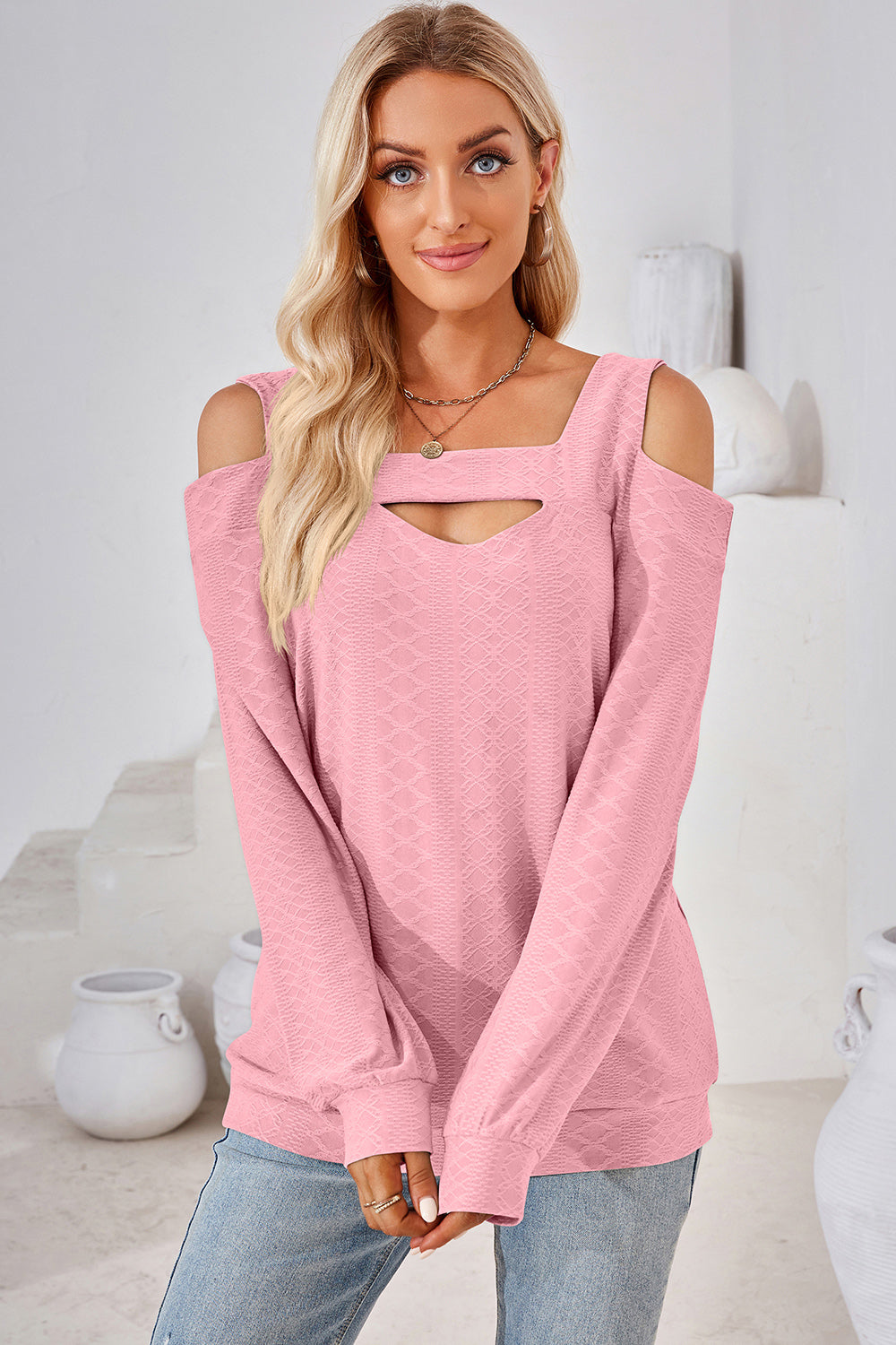 Cutout Square Neck Cold Shoulder T-Shirt 