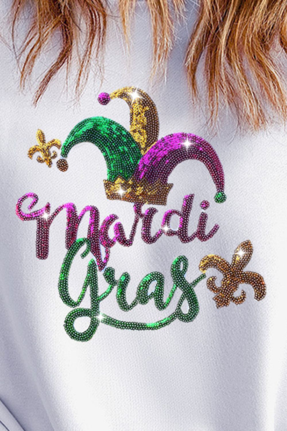 MARDI GRAS Sequin Round Neck Sweatshirt 