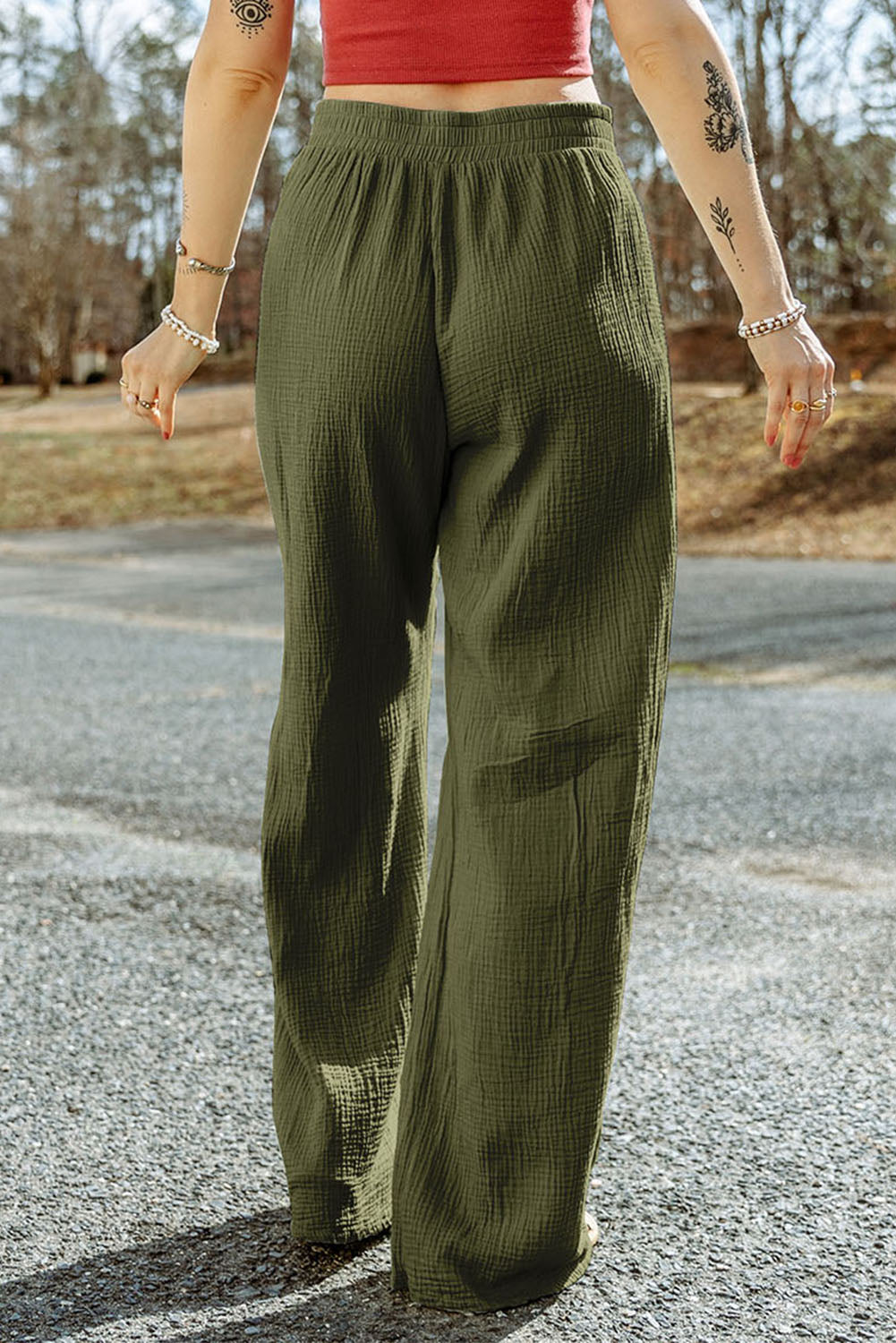 Texture Tied Wide Leg Pants 