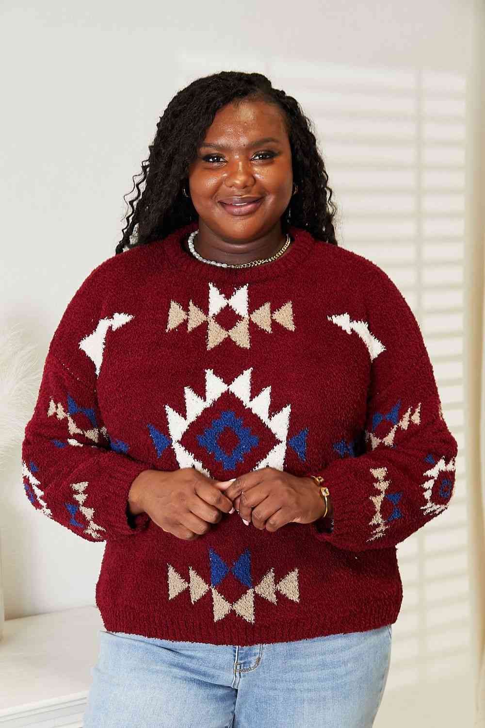 HEYSON Full Size Aztec Soft Fuzzy Sweater 