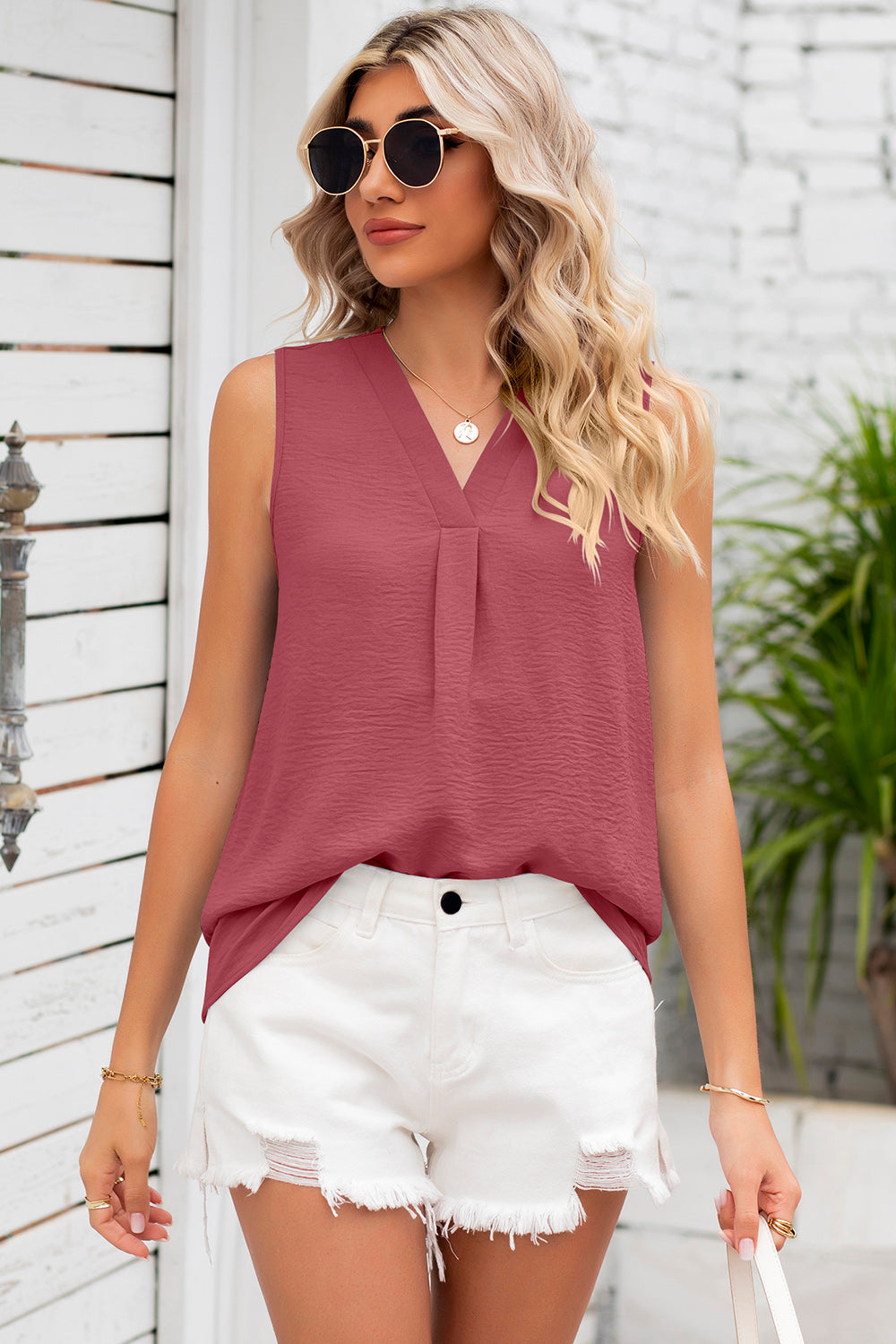 Texture V-Neck Sleeveless Top 