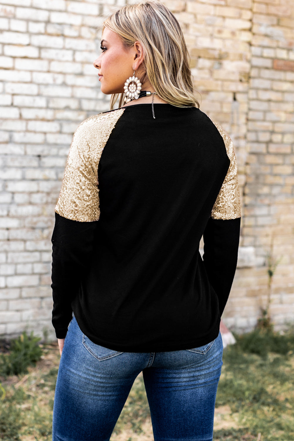 Graphic Sequin Long Sleeve Top 