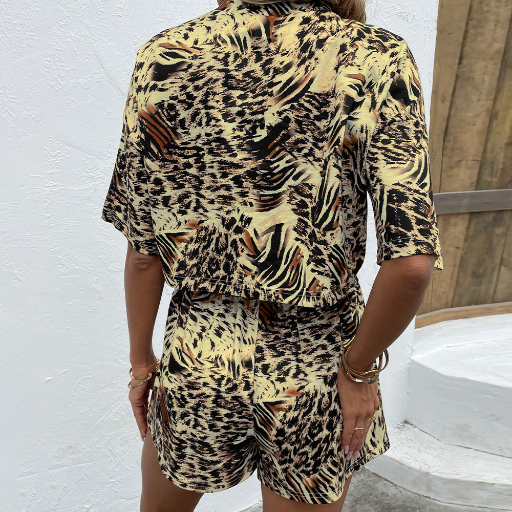 Printed Round Neck Dropped Shoulder Half Sleeve Top and Shorts Set 