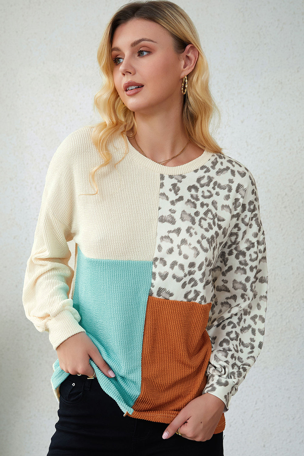 Leopard Patchwork Long Sleeve Top 