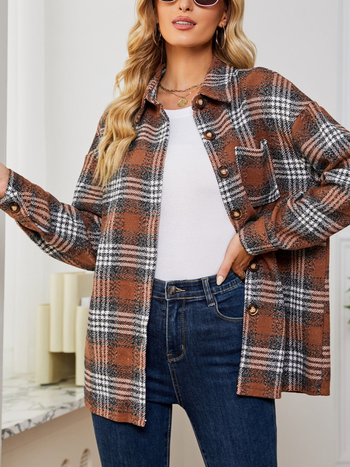 Plaid Collared Shirt Jacket 