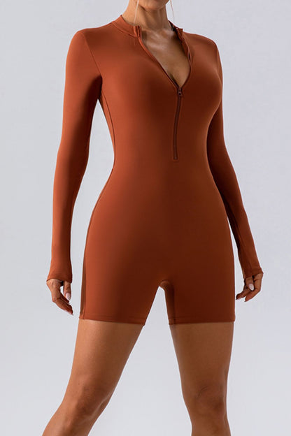 Half Zip Long Sleeve Active Romper 