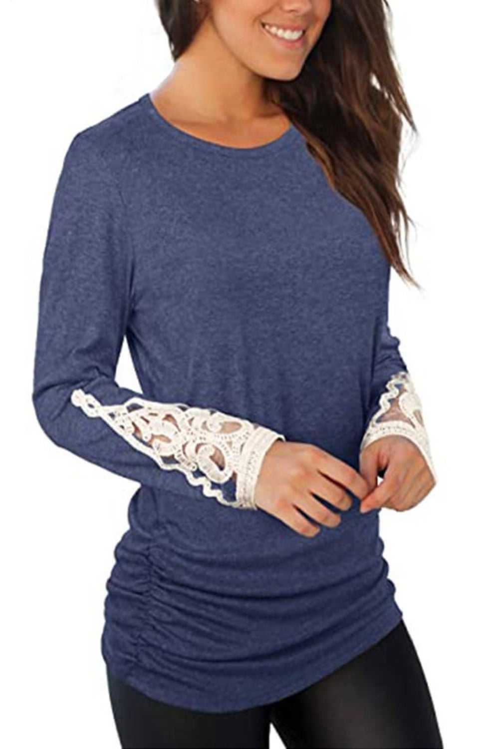 Lace Detail Long Sleeve Round Neck T-Shirt 