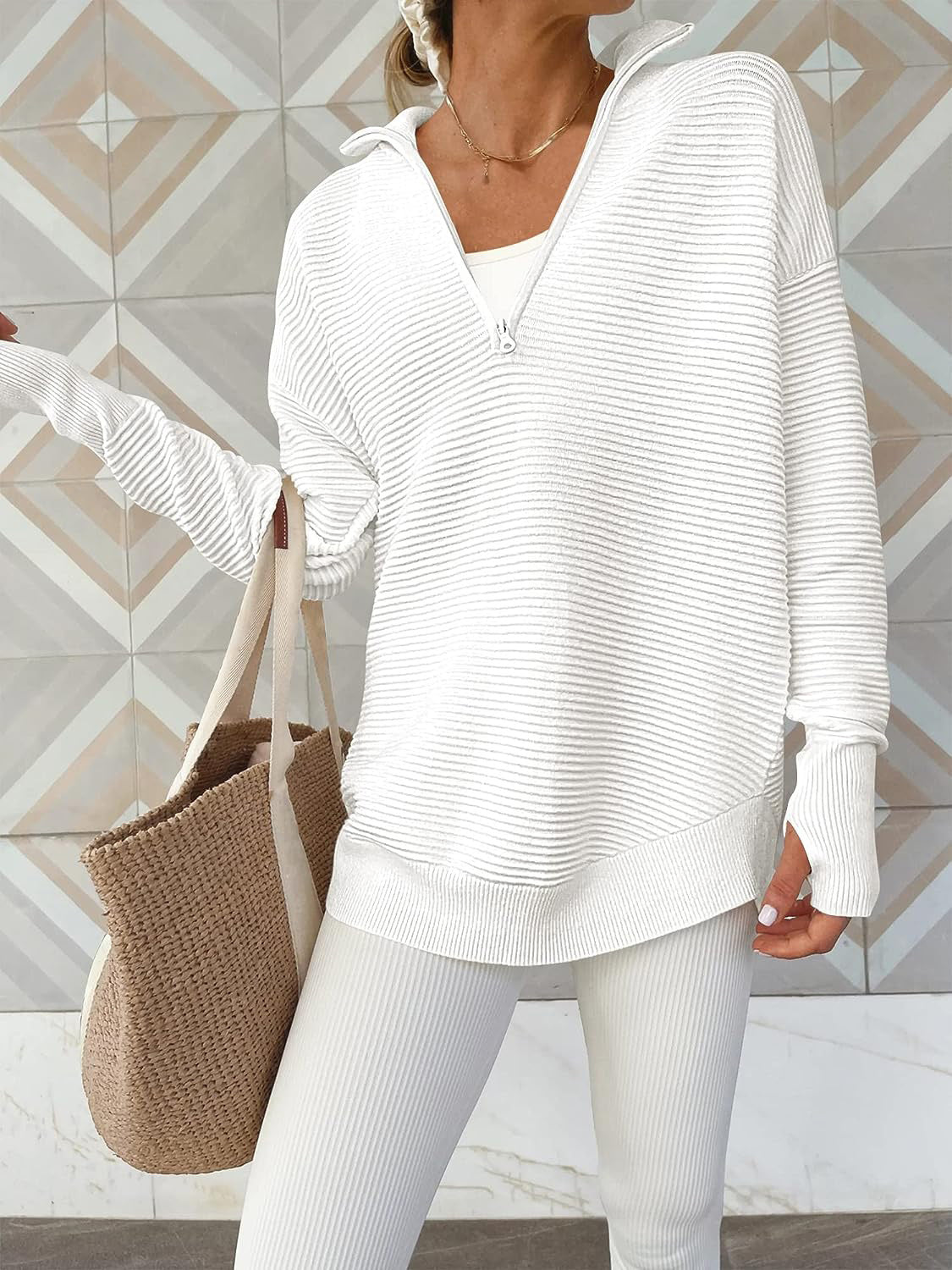 Half Zip Long Sleeve Knit Top 