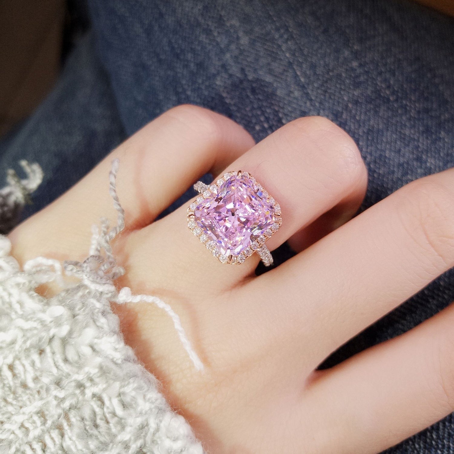 Rose Gold-Plated Artificial Gemstone Ring 