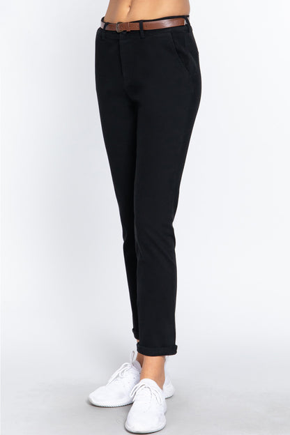 ACTIVE BASIC Cotton-Span Twill Straight Pants 