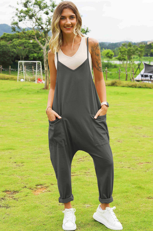 Double Take Full Size Sleeveless V-Neck Pocketed Jumpsuit - Babbazon jumpsuit