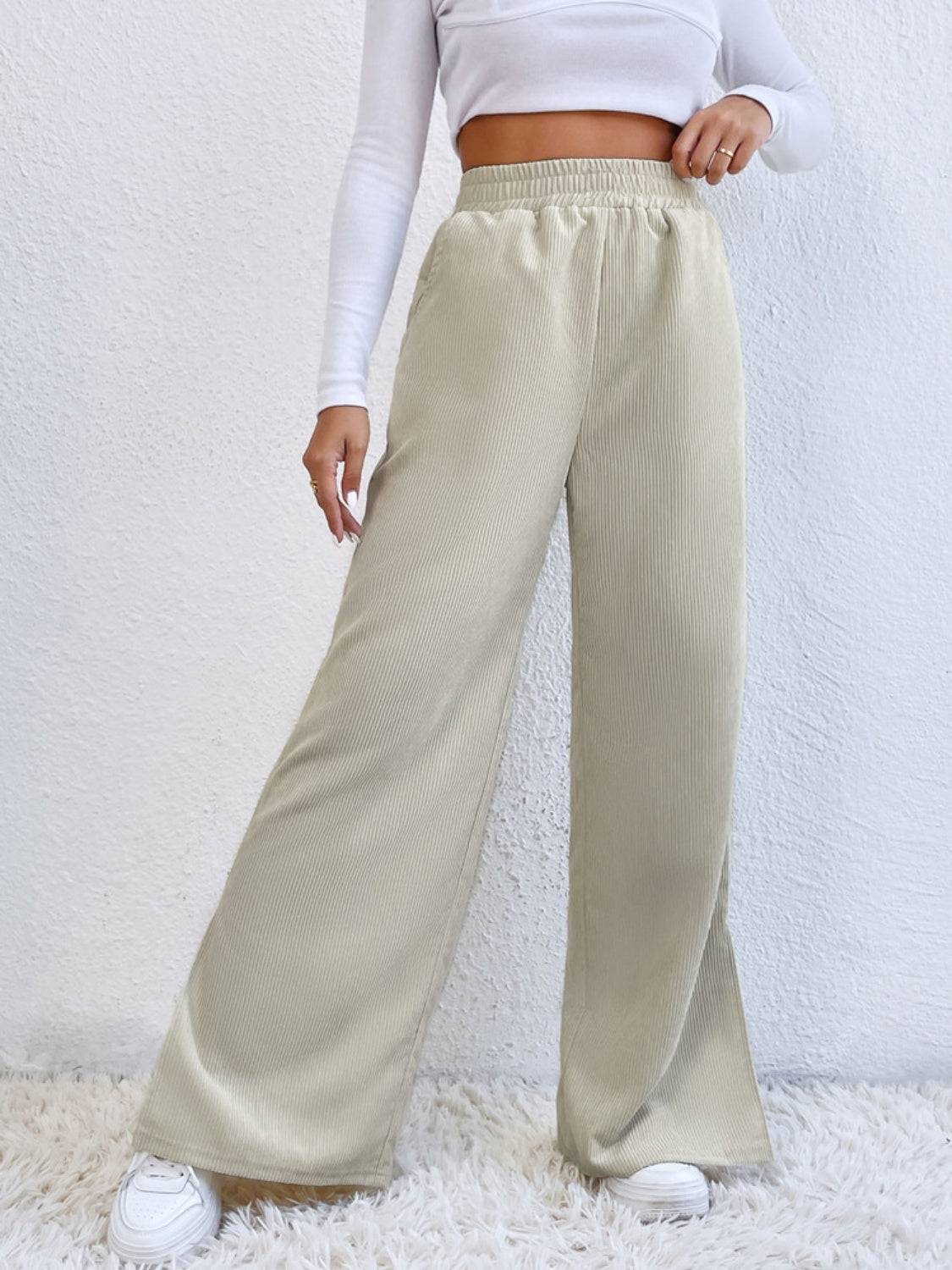 Slit Pocketed High Waist Wide Leg Pants 