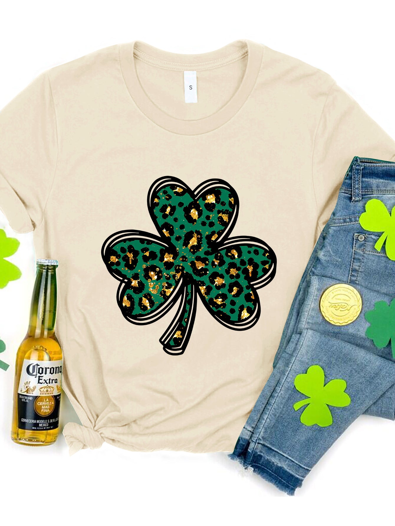 Lucky Clover Round Neck Short Sleeve T-Shirt 