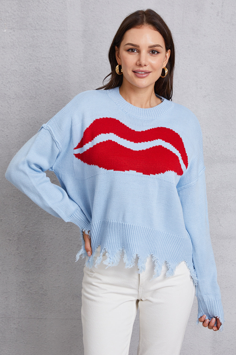 Lip Fringe Round Neck Sweater 