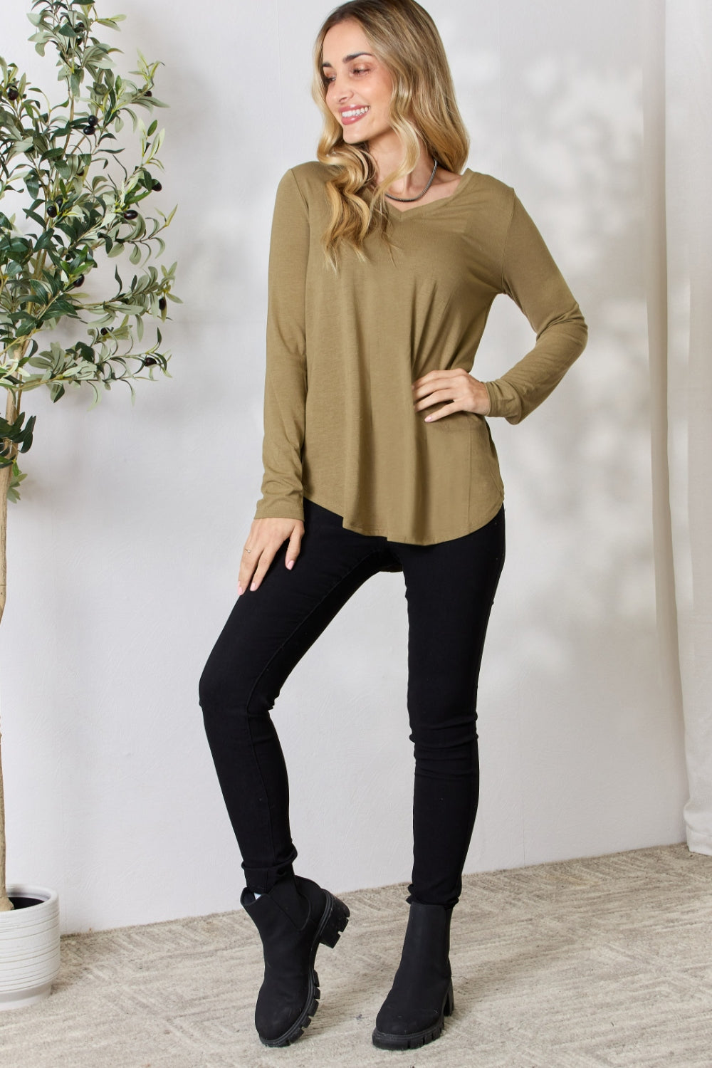 Zenana Full Size V-Neck Long Sleeve T-Shirt 