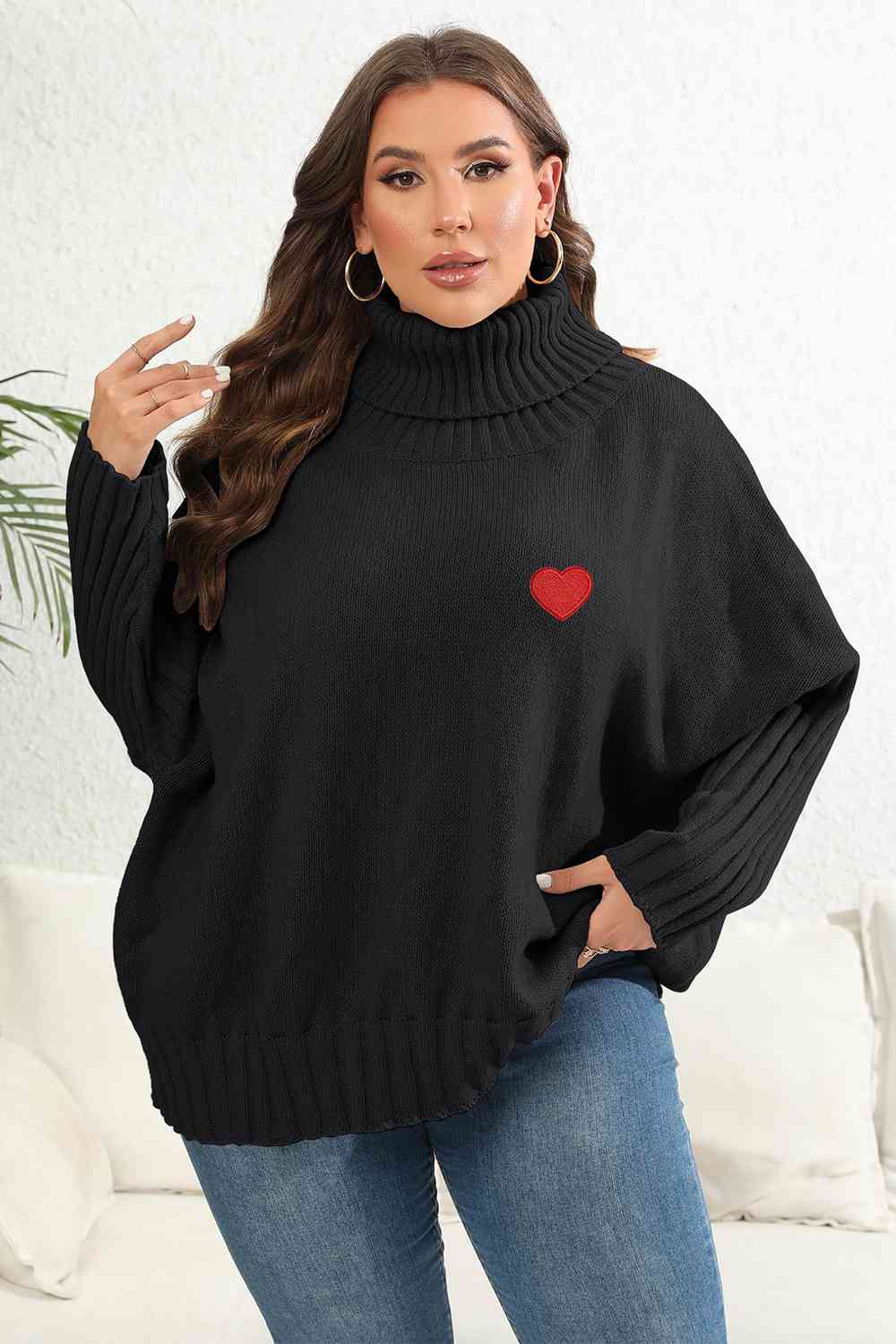 Plus Size Turtle Neck Long Sleeve Sweater 