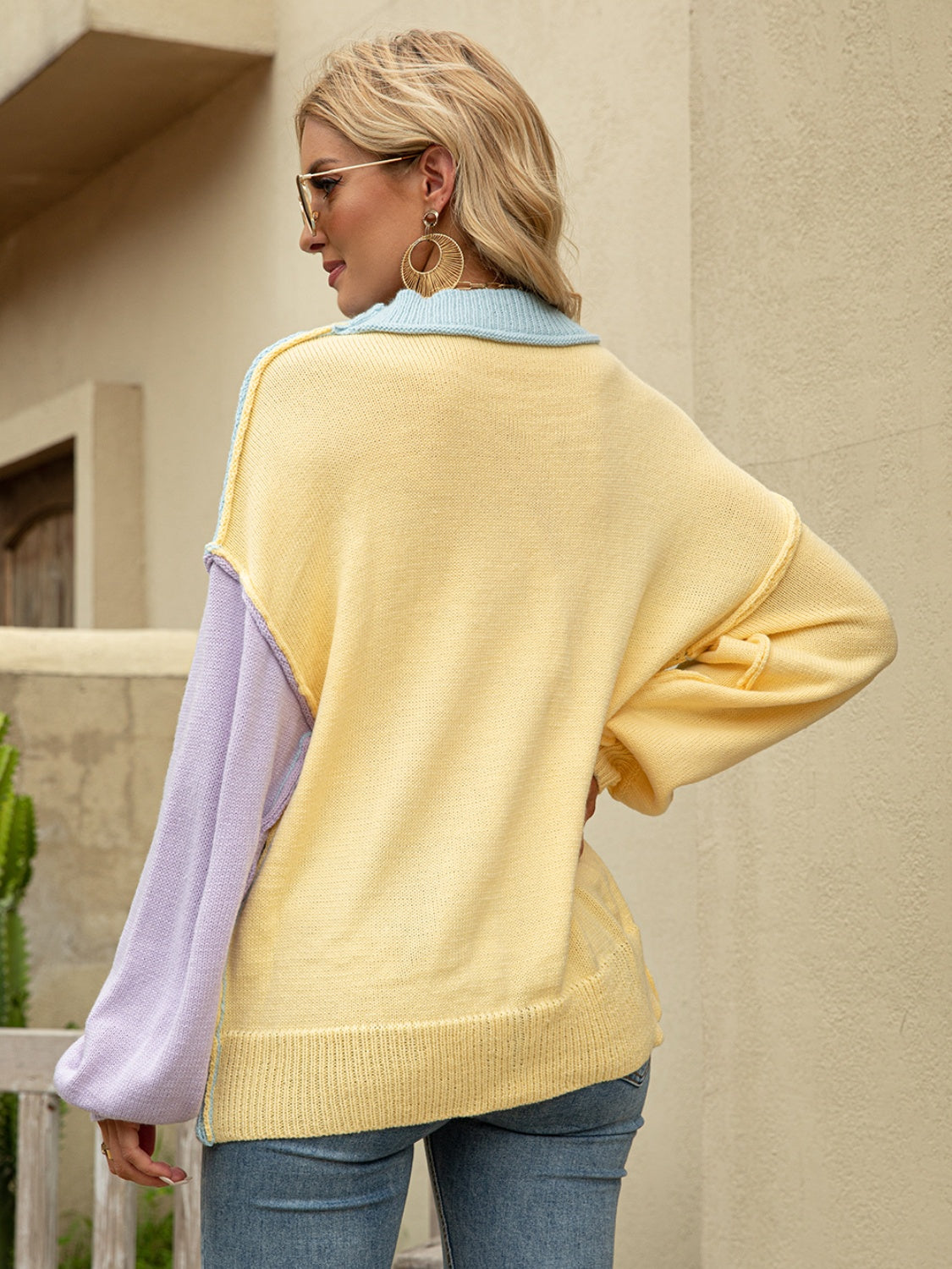 Color Block Dropped Shoulder Sweater 