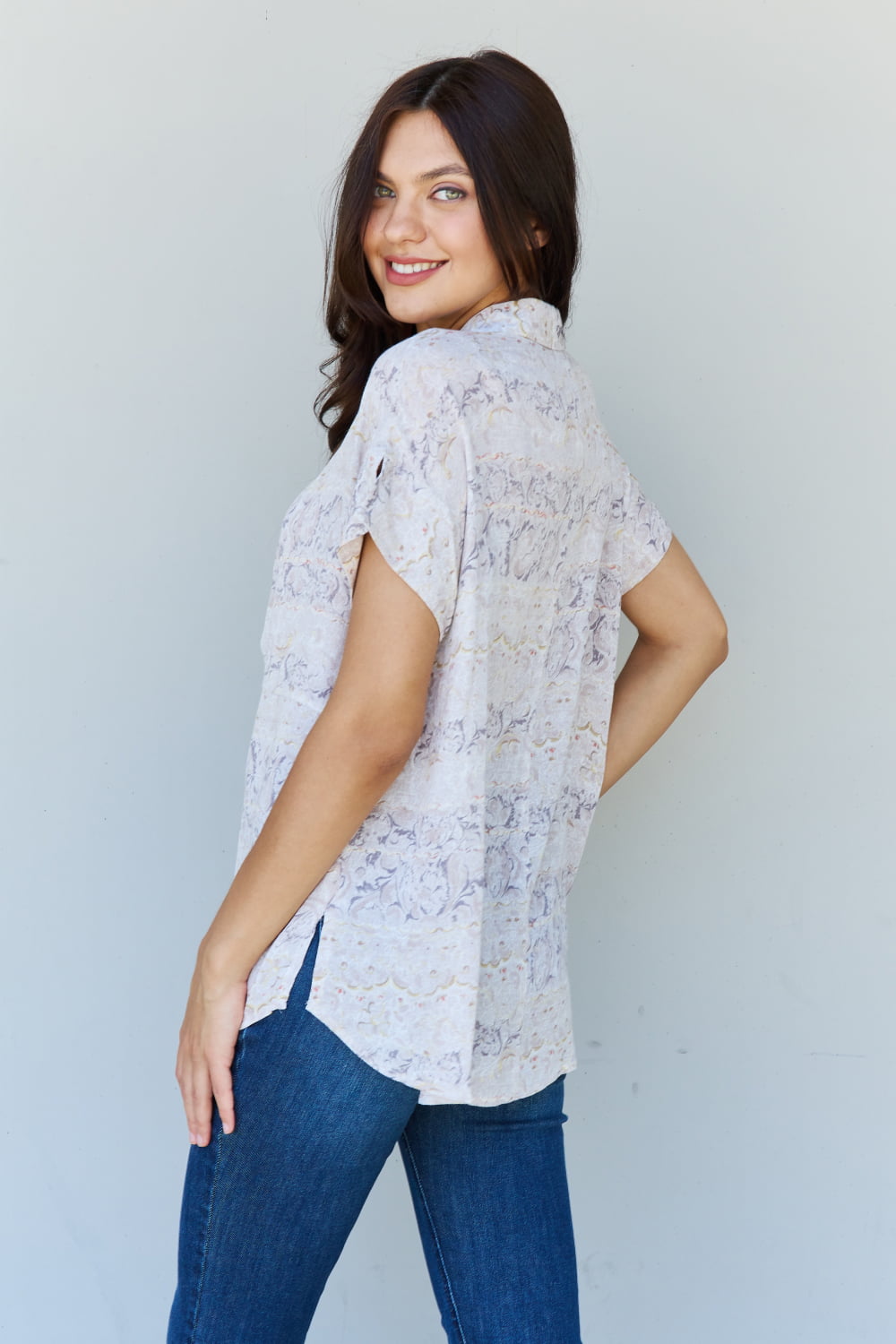 ODDI Full Size Floral Paisley Print Twist Tunic Top 