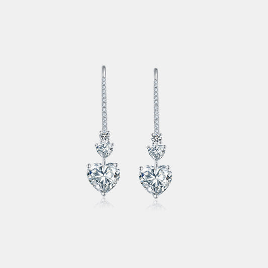 5.44 Carat 925 Sterling Silver Moissanite Heart Drop Earrings 