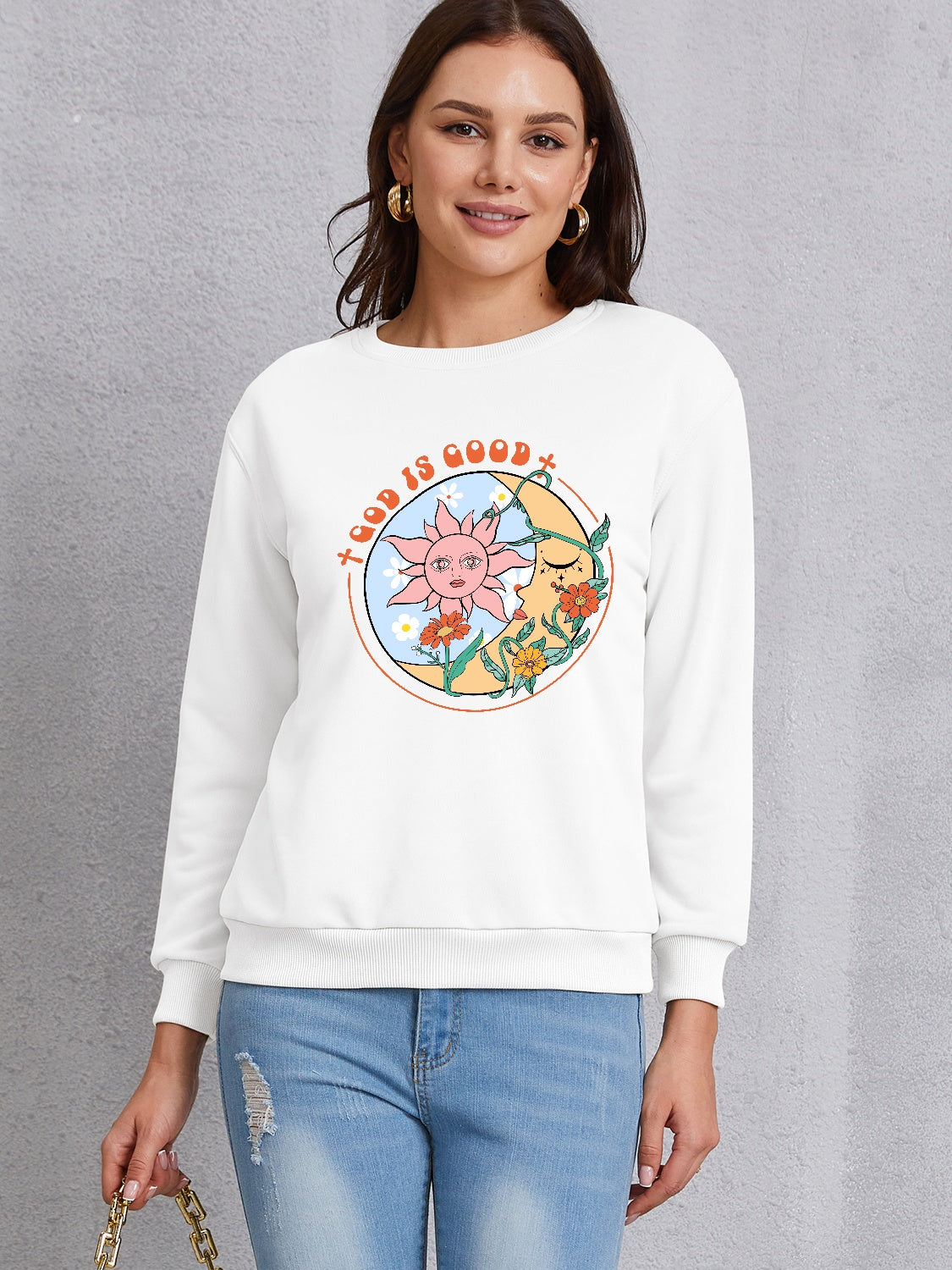 Graphic Round Neck Dropped Shoulder Sweatshirt 