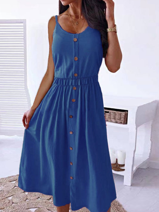 Decorative Button Spaghetti Strap Dress 