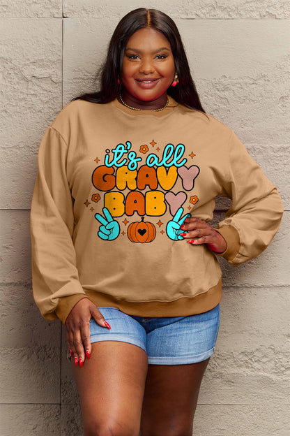 Simply Love Full Size IT'S ALL GRAVY BABY Long Sleeve Sweatshirt 