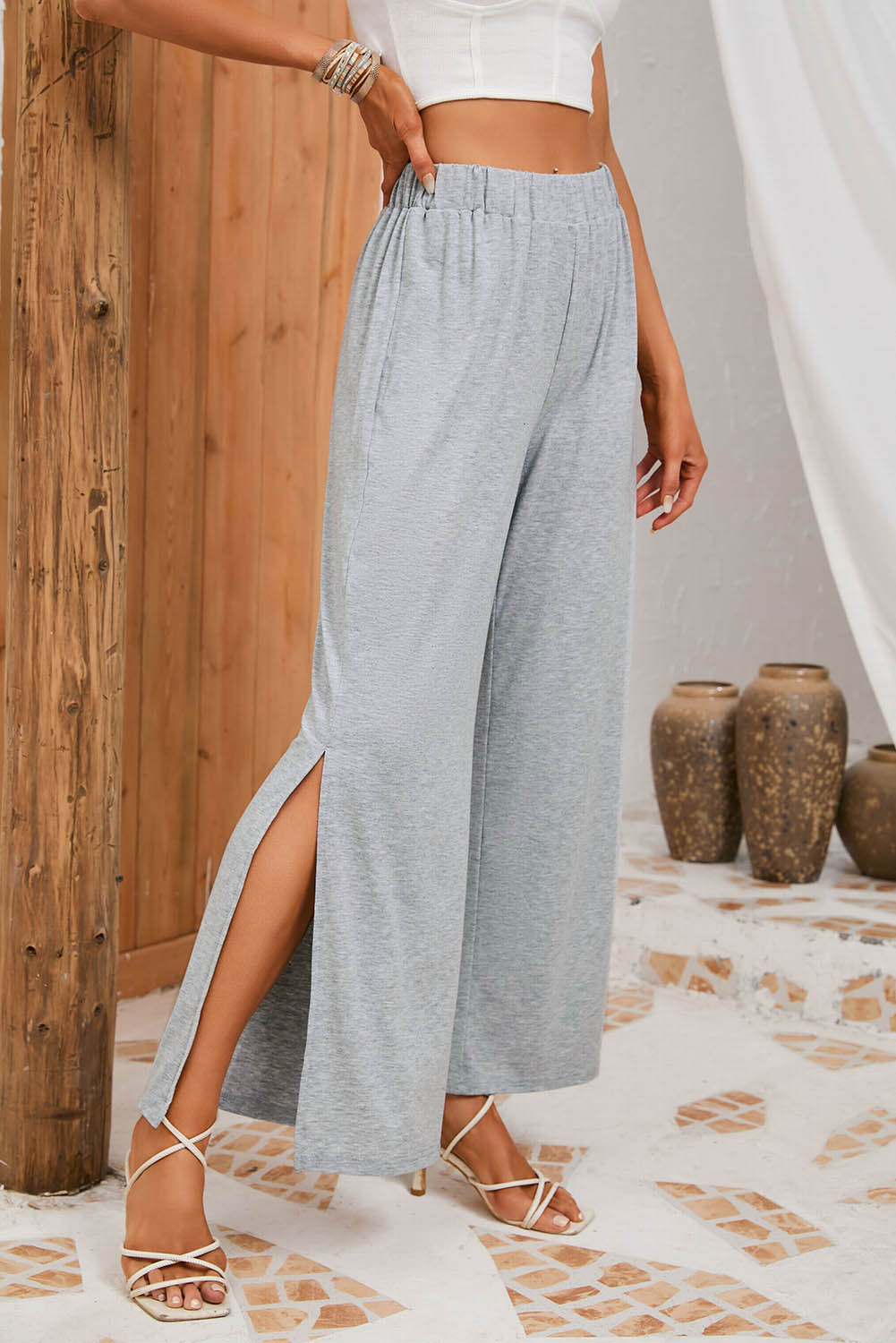 Slit Elastic Waist Pants 