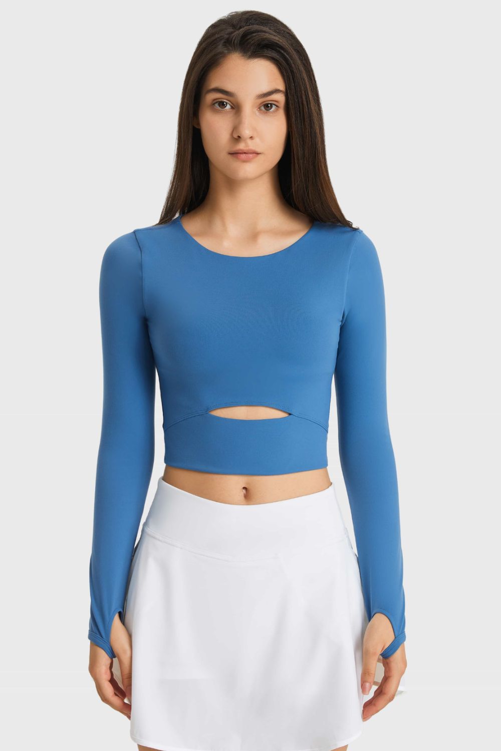 Cutout Long Sleeve Cropped Sports Top - Babbazon Women's Tops