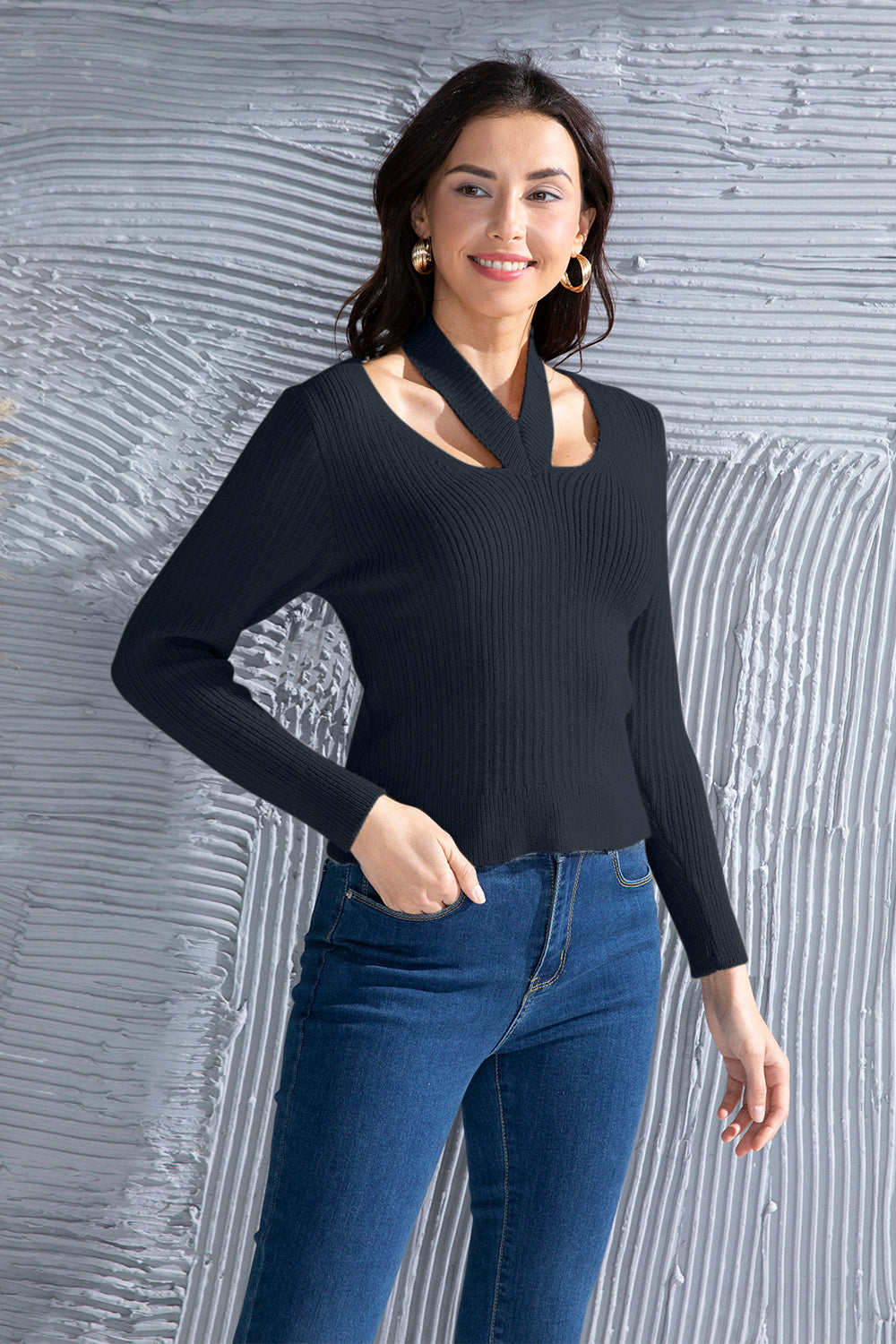 Halter Neck Long Sleeve Sweater 