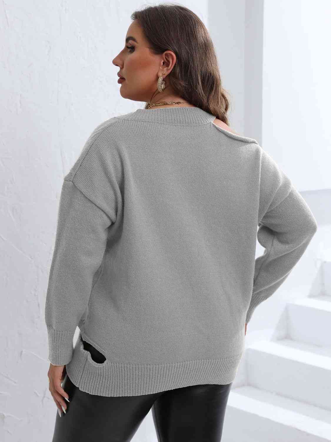 Plus Size Cutout V-Neck Sweater 