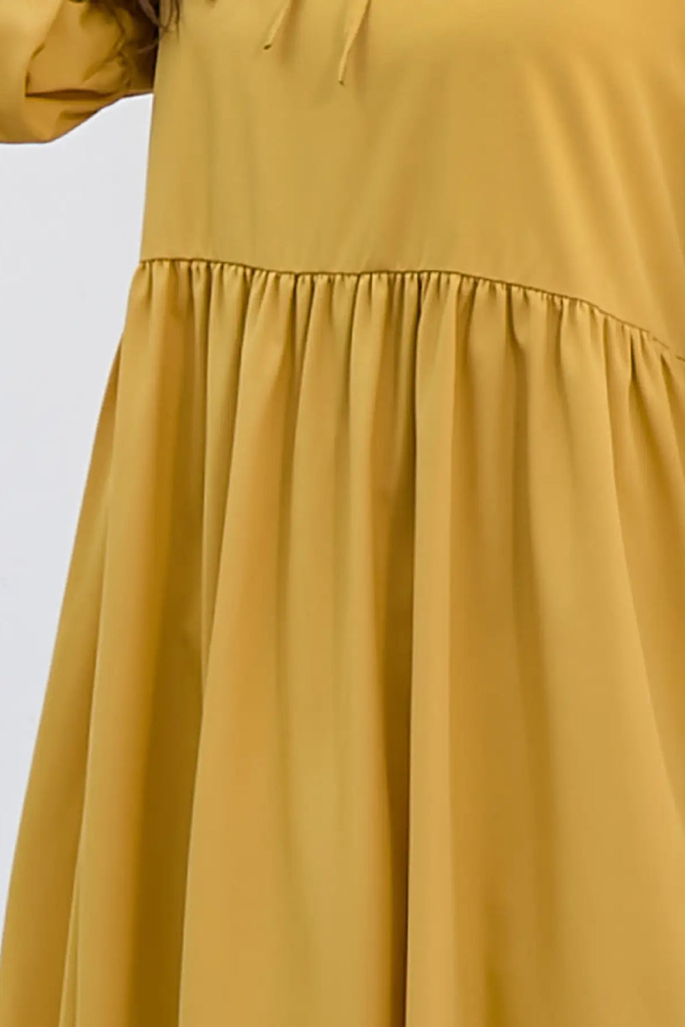 Ruched Tie Neck Balloon Sleeve Midi Dress 