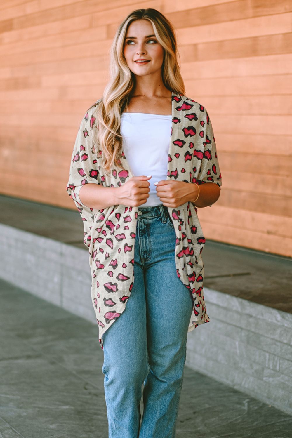 Printed Open Front Half Sleeve Cardigan 