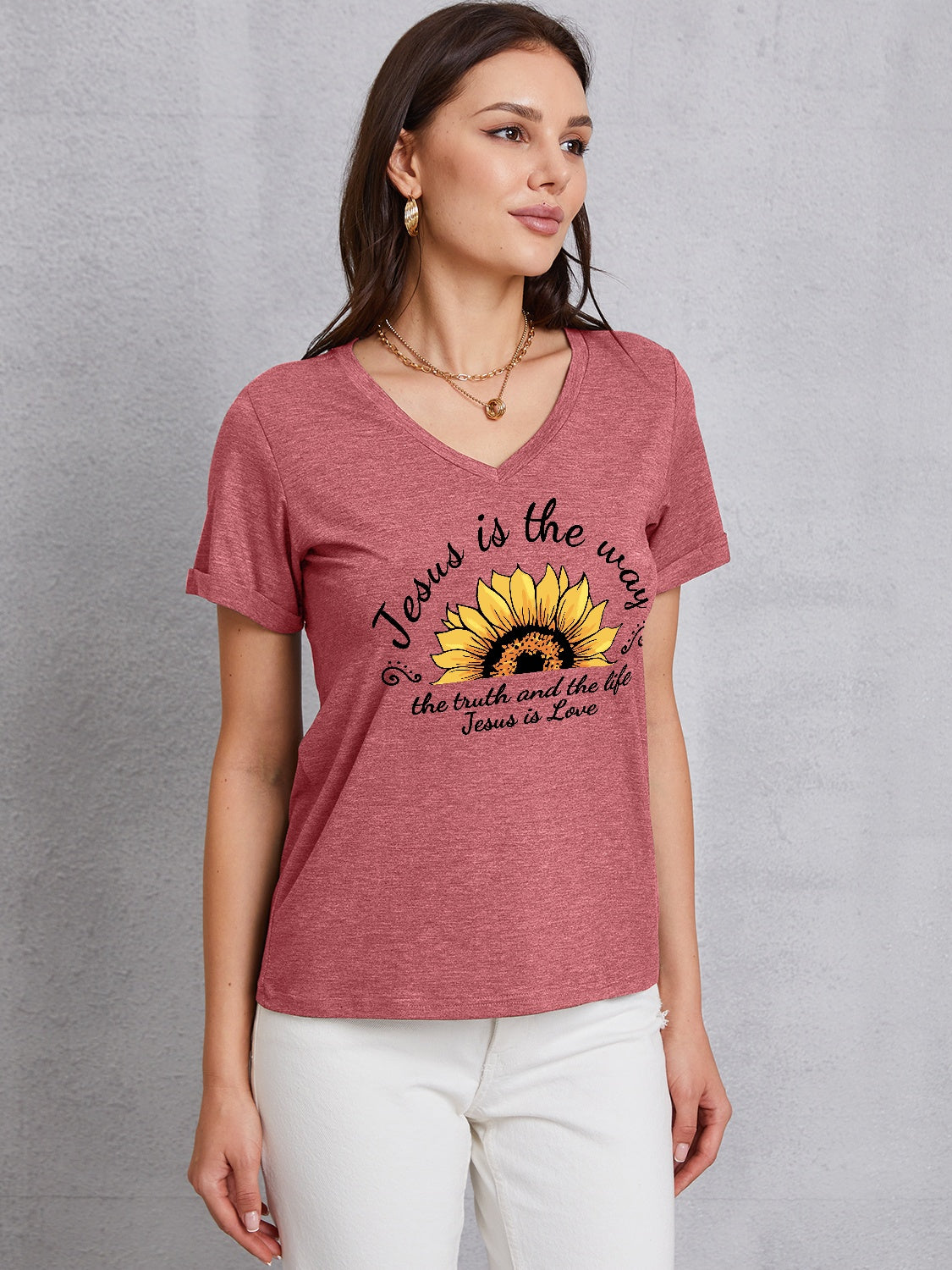 Sunflower V-Neck Short Sleeve T-Shirt 