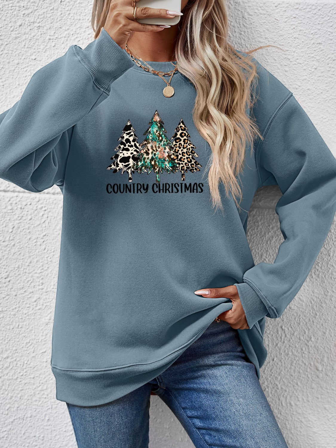 Graphic Round Neck Dropped Shoulder Sweatshirt 