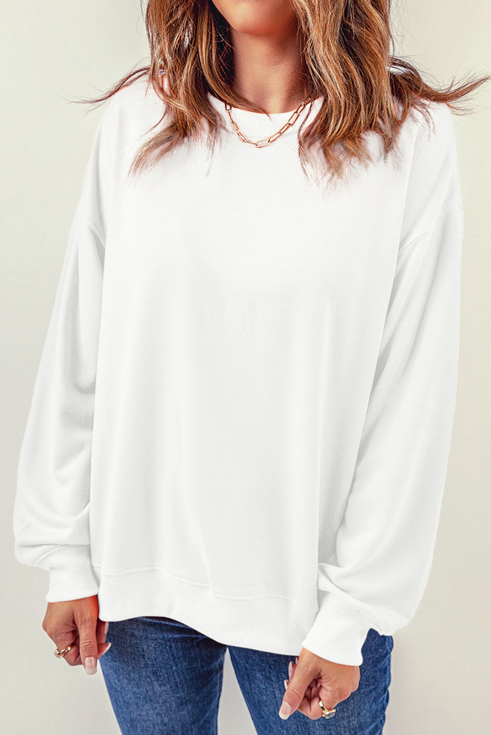 Round Neck Dropped Shoulder Sweatshirt 