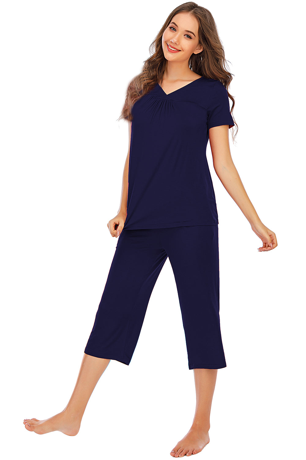 V-Neck Short Sleeve Top and Pants Lounge Set 