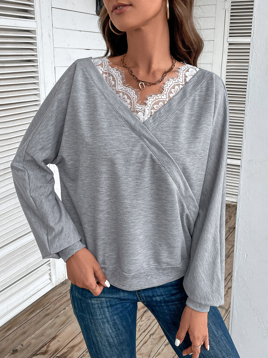 Lace Detail Long Sleeve Top 