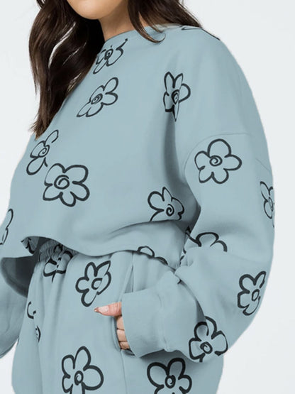 Floral Dropped Shoulder Sweatshirt and Shorts Set 